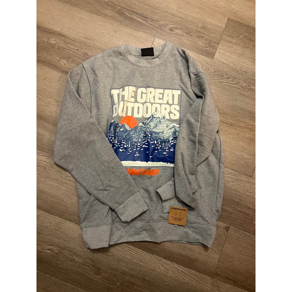 Eddie Bauer Mens The Great Outdoors Graphic Crewneck Sweatshirt Gray Small NWT
